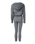 2 Pieces Outfit Long Sleeve Crop Drawstring Hoodie Top and Elastic Waist Slim Fit Pants Set Casual Cable Kint Set gray