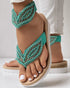 Rhinestone Beaded Leaf Pattern Summer Flip Flops green