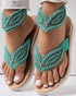 Rhinestone Beaded Leaf Pattern Summer Flip Flops green