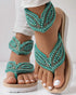 Rhinestone Beaded Leaf Pattern Summer Flip Flops green