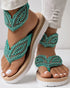 Rhinestone Beaded Leaf Pattern Summer Flip Flops green