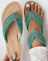 Rhinestone Beaded Leaf Pattern Summer Flip Flops green