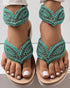 Rhinestone Beaded Leaf Pattern Summer Flip Flops green