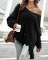 V-Neck Long Sleeve Sweater Fringe Pullover Casual Tassel Fall Winter Top black