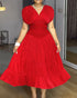 Textured V Neck Sleeveless Ruched Ruffles Hem Dress Casual Waist A Line Party Midi Dress red