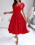 Textured V Neck Sleeveless Ruched Ruffles Hem Dress Casual Waist A Line Party Midi Dress red