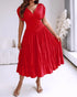 Textured V Neck Sleeveless Ruched Ruffles Hem Dress Casual Waist A Line Party Midi Dress red