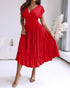 Textured V Neck Sleeveless Ruched Ruffles Hem Dress Casual Waist A Line Party Midi Dress red