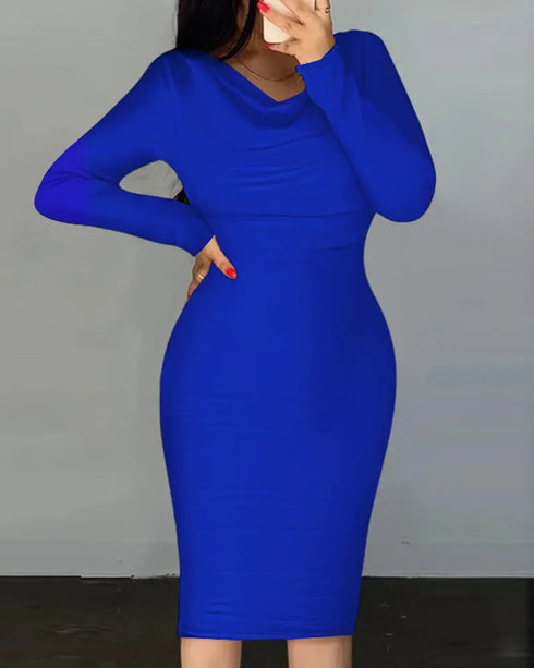 Rhinestone Decor Cold Shoulder Glitter Bodycon Dress blue