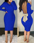 Rhinestone Decor Cold Shoulder Glitter Bodycon Dress blue