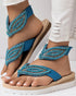 Rhinestone Beaded Leaf Pattern Summer Flip Flops blue