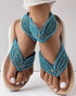 Rhinestone Beaded Leaf Pattern Summer Flip Flops blue