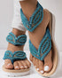Rhinestone Beaded Leaf Pattern Summer Flip Flops blue
