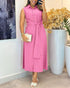 Turn-down Collar Button Front Sleeveless Shirt Dress Casual Tied Detail Maxi Dress pink