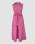 Turn-down Collar Button Front Sleeveless Shirt Dress Casual Tied Detail Maxi Dress pink