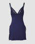 2 Piece Lace Trim Side Slit Bowknot Decor Modal Cami Sleep Dress Cardigan Nightdress Set purplish blue