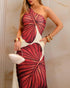 Tropical Print One Shoulder Bodycon Slit Dress Sexy Slim Fit Maxi Dress red