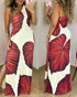 Tropical Print One Shoulder Bodycon Slit Dress Sexy Slim Fit Maxi Dress red