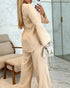 2 Piece Notch Neck Long Sleeve Asymmetrical Hem Tops Stretchy Waist Straight Leg Pants Lounge Sets Tracksuit Apricot