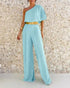 One Shoulder Ruffles Jumpsuit with Mental Belt green