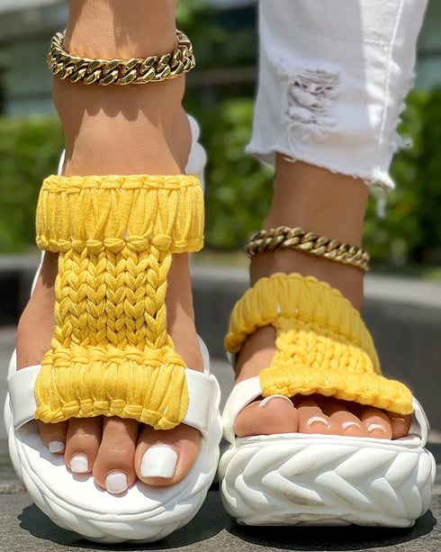 Braided Hollow Out Slippers Summer Sandals yellow