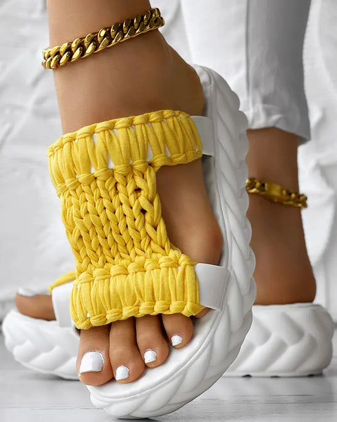 Braided Hollow Out Slippers Summer Sandals yellow