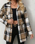 Plaid Pattern Flap Detail Drawstring Waist Button Front Coat khaki