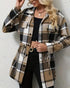 Plaid Pattern Flap Detail Drawstring Waist Button Front Coat khaki