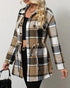 Plaid Pattern Flap Detail Drawstring Waist Button Front Coat khaki