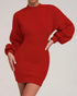 Lantern Sleeve Bodycon Pullover Sweatshirt Dress Crew Neck Mini Dress red