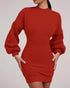 Lantern Sleeve Bodycon Pullover Sweatshirt Dress Crew Neck Mini Dress red