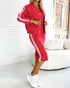 3 Pieces Outfit Snap Buttons Front Coat and Elastic Waist Seam Front Stretchy Cuffs Pants Set with Tank Top Casual Contrast Side Striped Tracksuit red