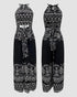2 Pieces Outfits Tribal Print Keyhole Neck Sleeveless Top and Wide Leg Tied Detail Slit Pants Sets black