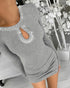 Rhinestone Decor Long Sleeve Hollow Water Drop Bodycon Dress Casual Side Ruched Mini Dress gray