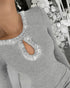 Rhinestone Decor Long Sleeve Hollow Water Drop Bodycon Dress Casual Side Ruched Mini Dress gray