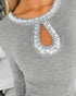 Rhinestone Decor Long Sleeve Hollow Water Drop Bodycon Dress Casual Side Ruched Mini Dress gray