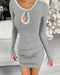 Rhinestone Decor Long Sleeve Hollow Water Drop Bodycon Dress Casual Side Ruched Mini Dress gray