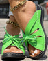 Hollow Out Tied Detail Wedge Slippers green
