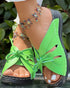 Hollow Out Tied Detail Wedge Slippers green