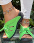 Hollow Out Tied Detail Wedge Slippers green