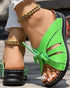 Hollow Out Tied Detail Wedge Slippers green