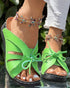 Hollow Out Tied Detail Wedge Slippers green