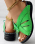 Hollow Out Tied Detail Wedge Slippers green