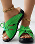 Hollow Out Tied Detail Wedge Slippers green
