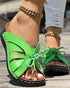 Hollow Out Tied Detail Wedge Slippers green