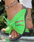 Hollow Out Tied Detail Wedge Slippers green