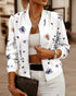 Plants Print Long Sleeve Casual Zipper Baseball Coat white