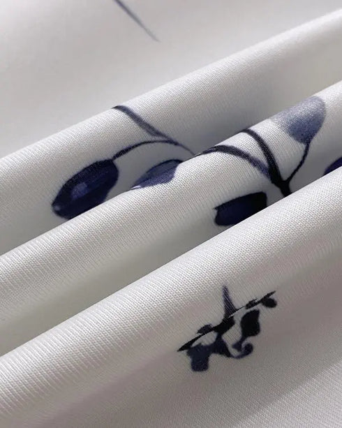 Plants Print Long Sleeve Casual Zipper Baseball Coat white