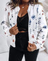 Plants Print Long Sleeve Casual Zipper Baseball Coat white