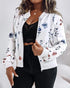 Plants Print Long Sleeve Casual Zipper Baseball Coat white